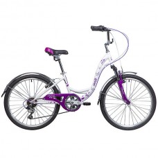 Велосипед NOVATRACK 24", BUTTERFLY, сталь.рама 13", белый-фиолетовый, 6-скор, TY21/RS35/SG-6SI, V-br