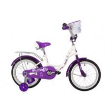 Велосипед NOVATRACK 16" BUTTERFLY белый-фиолетовый, тормоз нож, крылья и багаж хром, корз, полн защ.