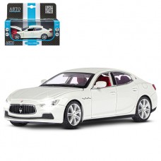 ТМ "Автопанорама" Машинка металл.1:32 Maserati Ghilbi, белый, откр. двери, капот и капот, свет, звук