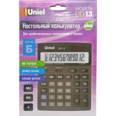 Калькулятор  "UNIEL" UD-13 бухгалтерский, 12 разр., двойное питание, черный