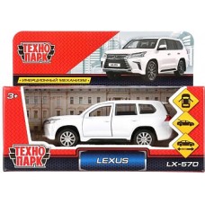 Машина металл LEXUS LX-570 длина 12 см, двери, багаж, инерц, белый, кор. Технопарк в кор.2*36шт