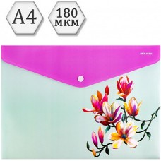 Папка-конверт на кнопке А4, 180мкм, FLOWER (ПК-3034) кратно 12