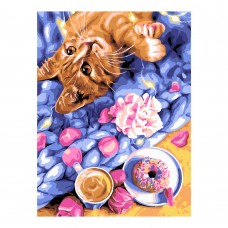 Кпн-275 Картина по номерам на картоне 20*28,5 см "Кот и сладости"