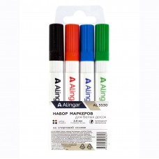 Набор маркеров для белых досок Alingar, 4 цвета, (красный, синий, черный,зеленый), пулевидный, 2 мм,