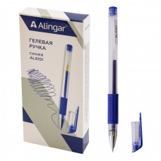 Ручка гелевая Alingar, 0,5 мм, синяя, металлизированный наконечник, резиновый грип, круглый, прозрач