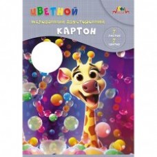 Картон цветной Апплика, А4, 7 листов, 7 цветов, мелованный, двухсторонний, картонная папка, "Весёлый